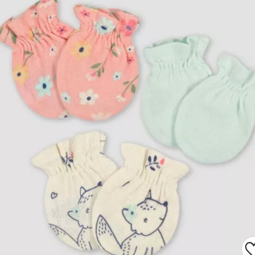 Gerber Baby Girls' 3pk Fox Mittens - Light Blue/Yellow/Orange Size 0-3 Months